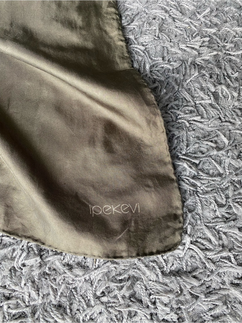 Ipekevi Khaki Olive Green 100% Silk Large Square Scarf Minimalist Wrap - Picture 2 of 5